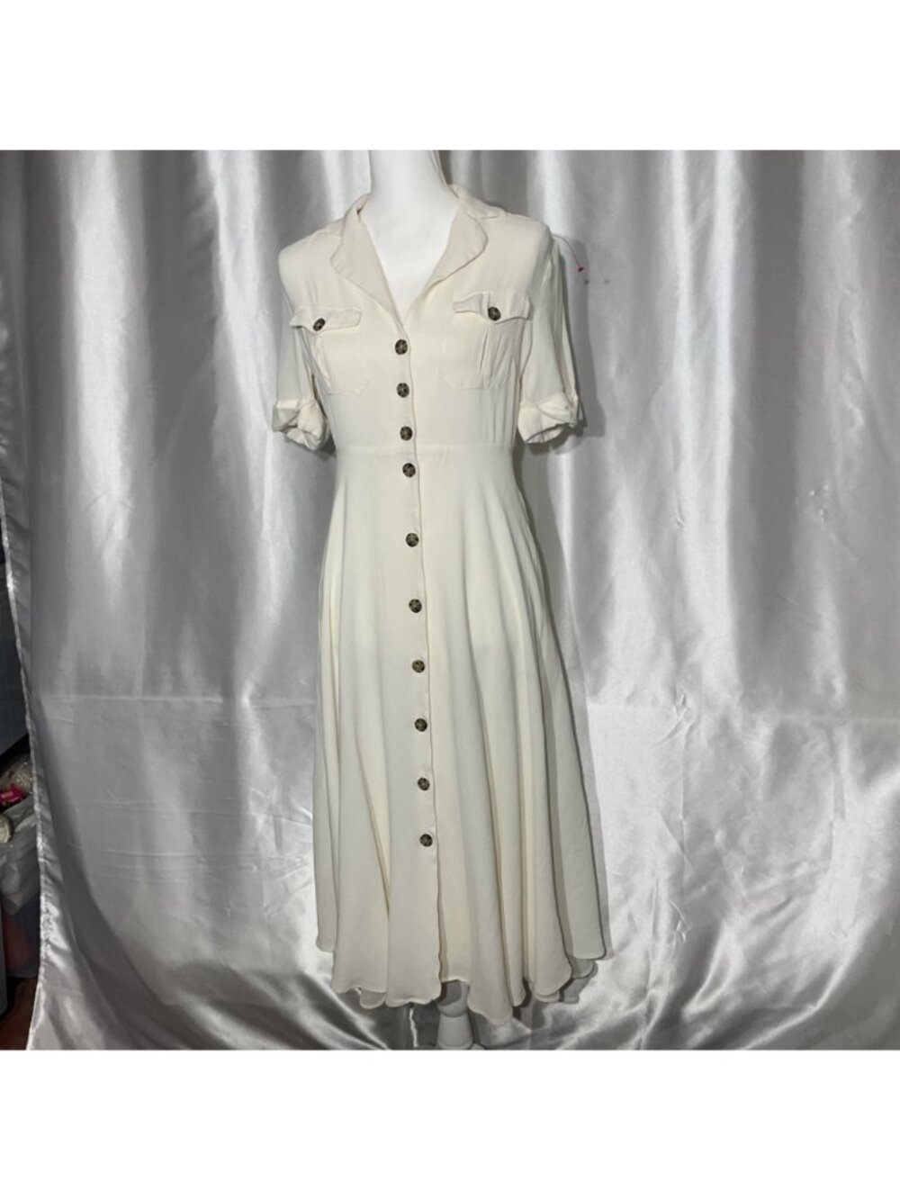 J crew Button-Front Midi Dress size 4 Collared Neck & Short Sleeves - Ivory - Picture 6 of 12